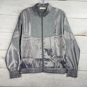 Gilded Intent Jacket Women L Gray Silver Satin Full ZipLightweight Boho Shacket